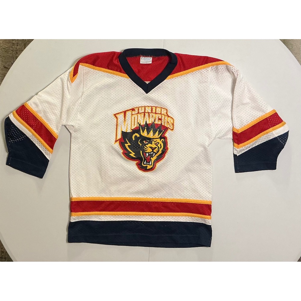 VTG USA Made Greensboro Junior Monarchs Hockey Jersey Youth L White Rare‎
